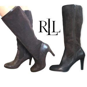 RALPH LAUREN Bryce Chocolate Brown Leather & Suede Heeled Boots